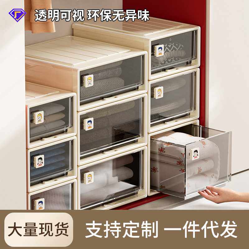 抽屉式收纳箱大号大容量家用衣柜透明整理盒内衣物防尘收纳储物箱