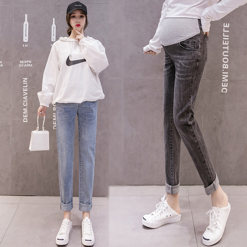 高个子孕妇牛仔裤棉质春秋款加长大码宽松直筒托腹外穿弹力裤超长