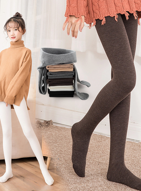 儿童舞蹈袜秋冬保暖丝袜纯棉白色加绒加厚女童打底裤袜宝宝连脚袜