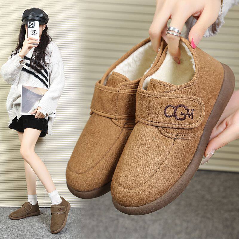 厚底勃肯鞋女加绒保暖雪地靴2025新款冬季毛毛豆豆鞋乐福休闲棉鞋