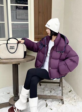 牛仔拼接90白鹅绒显瘦短款羽绒服
