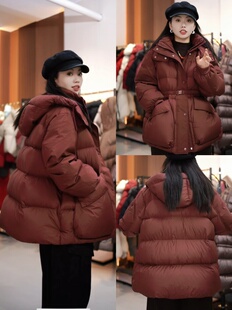 95白鹅绒加厚双拼面料收腰显瘦小短款羽绒服女中款
