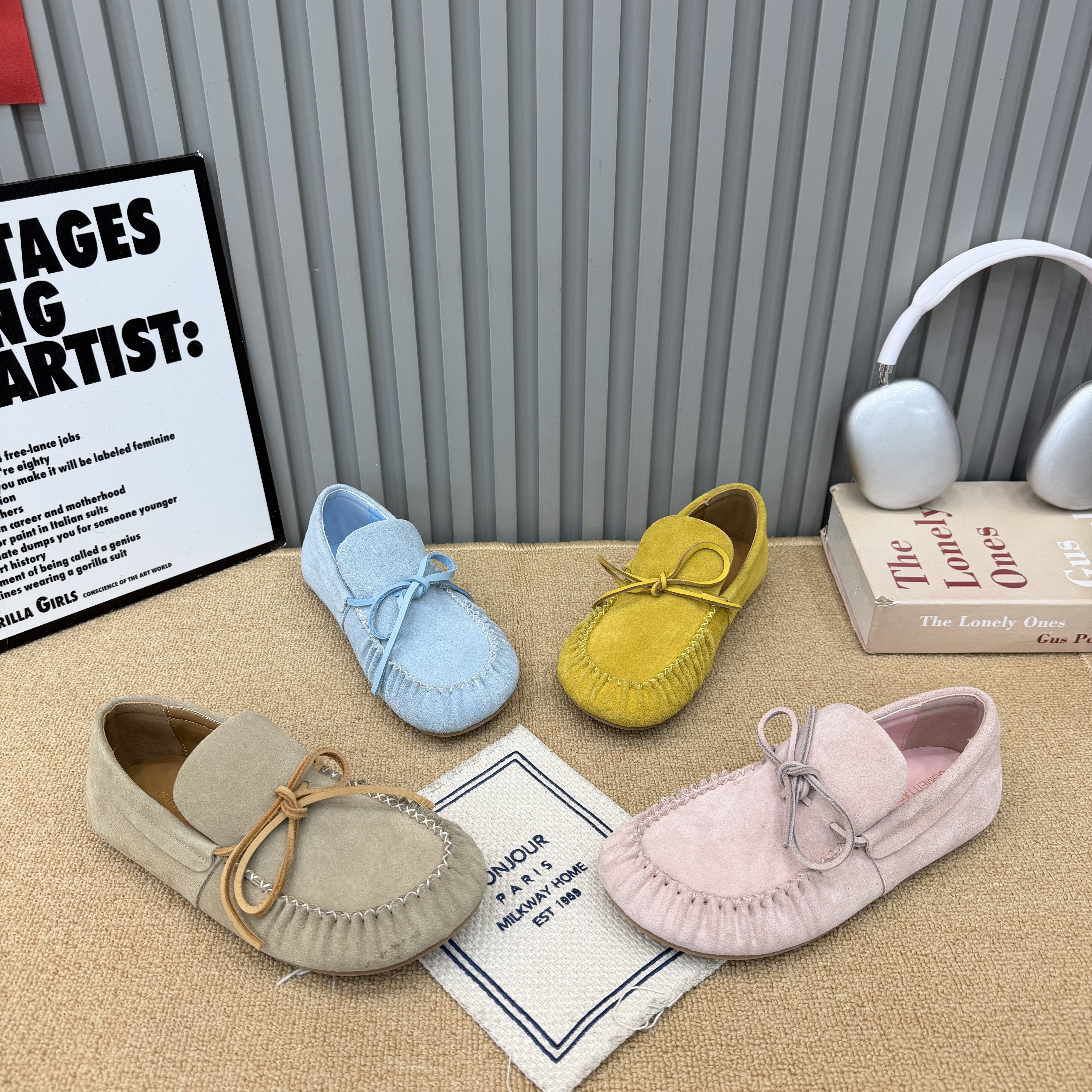 2026春季新款韩版百搭磨砂真皮蝴蝶结豆豆鞋女一脚蹬平底懒人单鞋,女鞋,乐福鞋（豆豆鞋）,淘宝优惠券,粉丝福利购,淘宝优惠卷