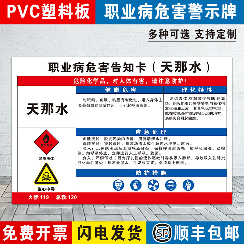 天那水职业病危害告知牌卡粉尘卫生警示告知卡安全标识危险化学品公告