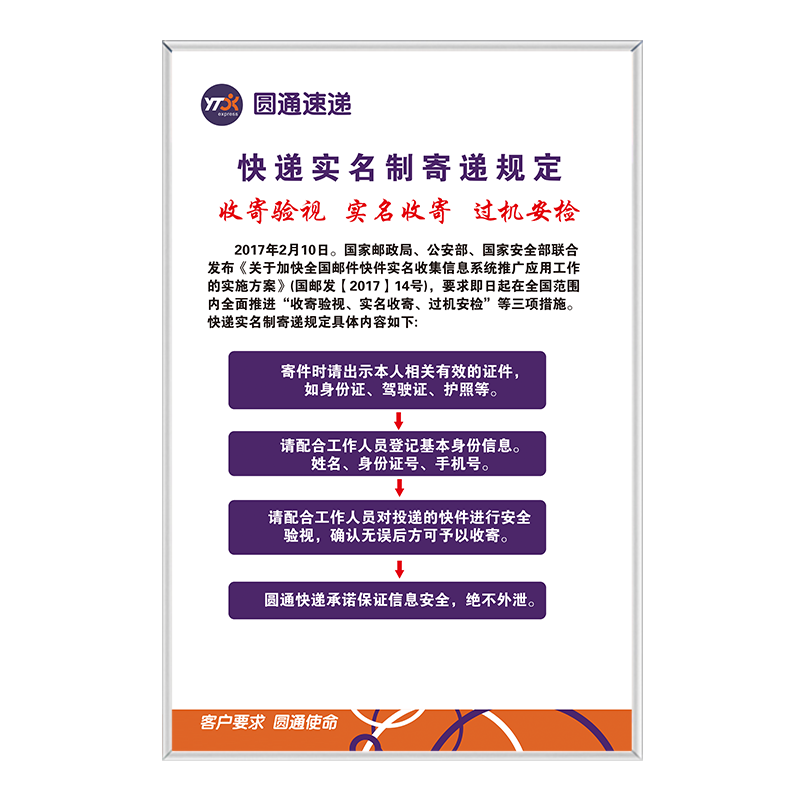 晨材防水快递制度提示牌