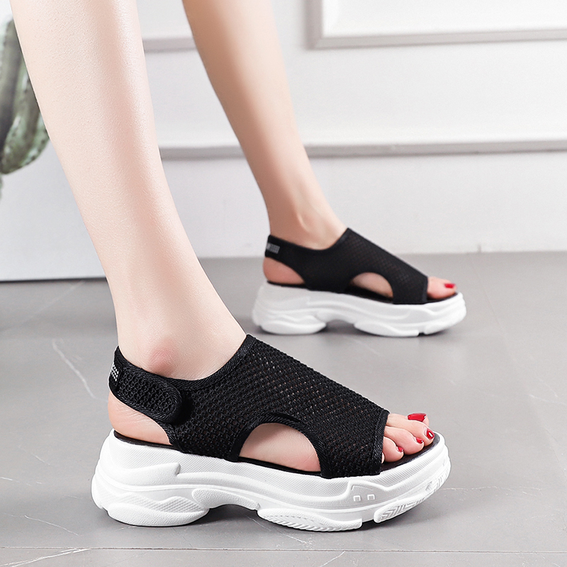 运动风凉鞋女2020新款夏季飞织百搭松糕鞋平底鞋厚底网面鱼嘴女鞋在类目 女鞋, 凉鞋中 - 来自Buy2taobao.com提供专业的淘宝代购服务