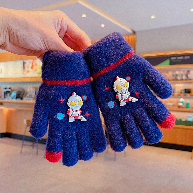 奥特曼手套儿童秋冬季男孩保暖加绒男童小孩防冻手防风冬天五指套