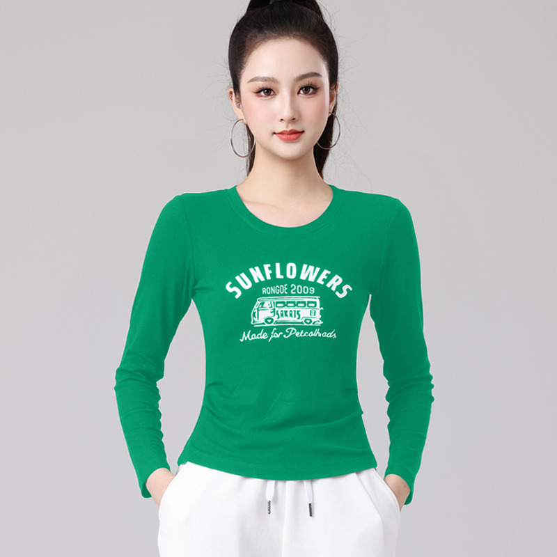 广场舞服装新款上衣单件春季长袖健身操时尚运动衣广场纯棉跳舞衣