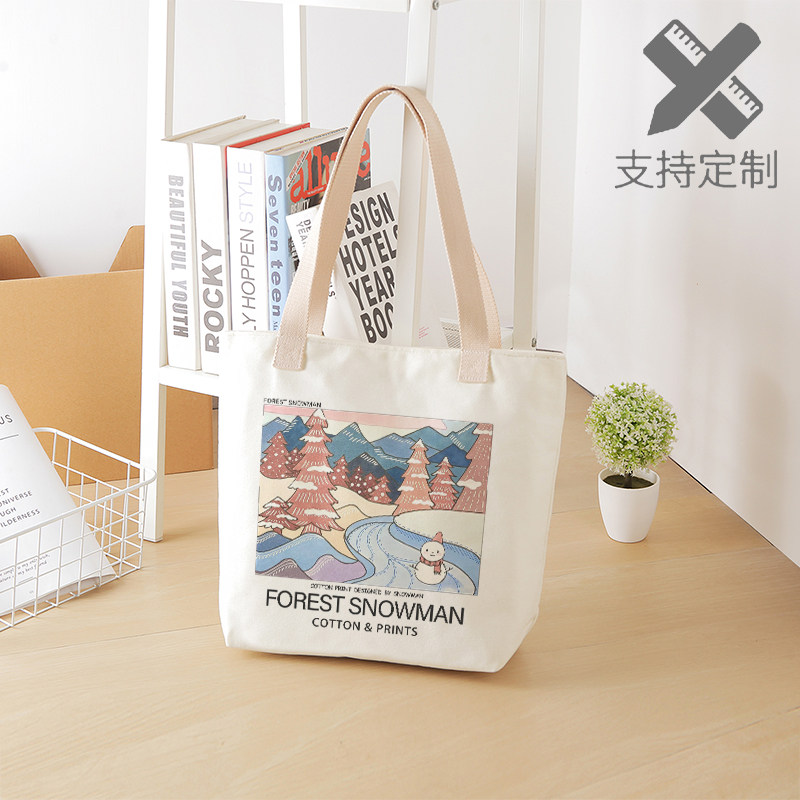 可爱图案森林雪人纯棉帆布包包单肩手提袋学生上班实用包包大容量