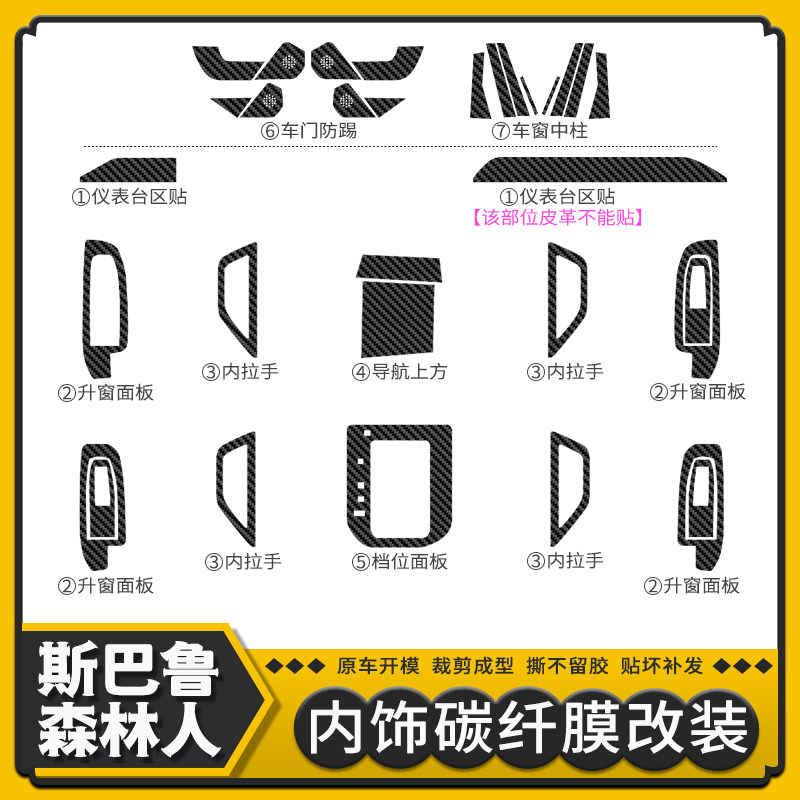 适用13-21年斯巴鲁森林人改装件车内饰贴膜中控档位面板碳纤贴纸