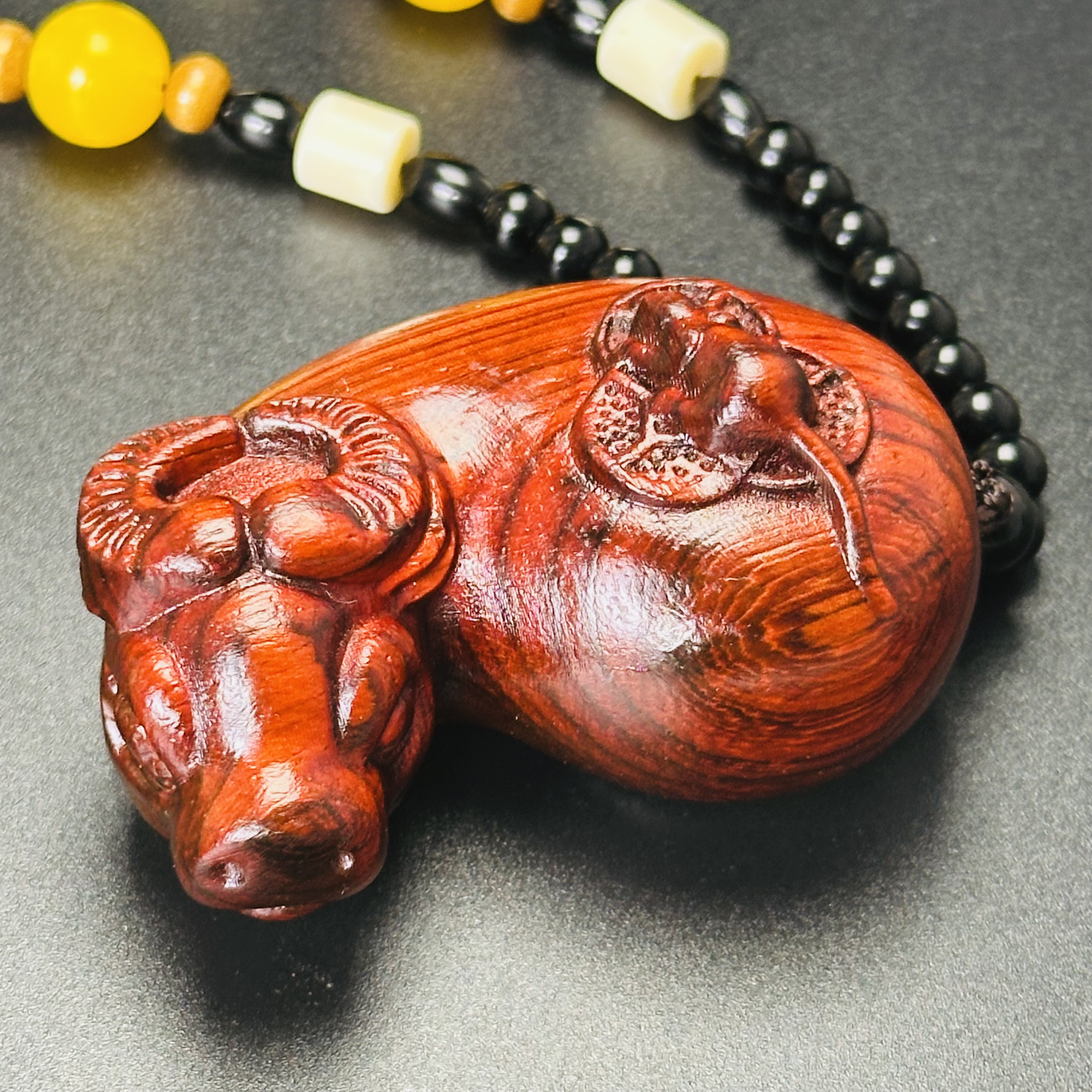 紫檀 鼠你牛 手把件