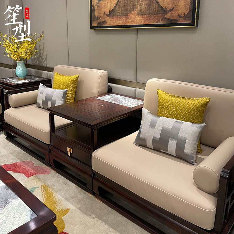 ◆高定◆新中式高档舒适真皮坐垫红木软体沙发座垫带靠背可定制