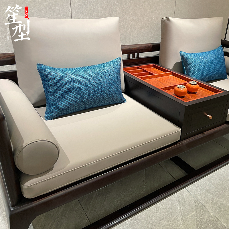 新中式红木沙发坐垫仿皮靠垫软体沙发带靠背加厚海绵乳胶垫子定制