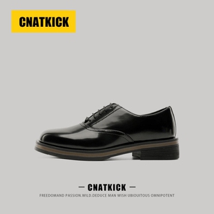 美国CNATKICK方头德比鞋男款春季英伦风真皮亮面百搭男士休闲皮鞋