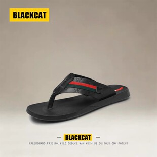 美国BLACKCAT人字拖鞋男款2026夏季新款男士休闲夹脚真皮凉拖软底