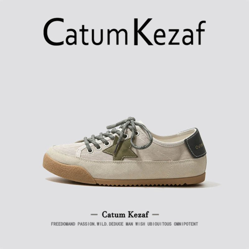 美国CatumKezaf复古星星帆布鞋女夏季透气平底德训鞋运动休闲板鞋