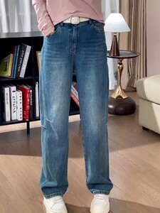 弹力直筒牛仔裤女高腰松紧腰显瘦百搭2026早春新款休闲弯刀裤长裤