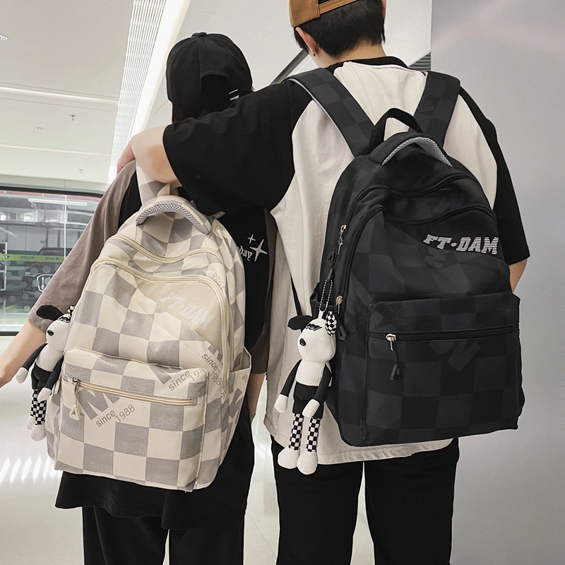 高颜值书包初中女生高中学生大容量男大学生格子背包女双肩包2025