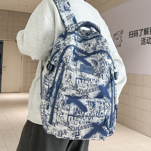 韩版 大容量潮酷高中学生学院风背包女双肩包 涂鸦书包男初中生韩版