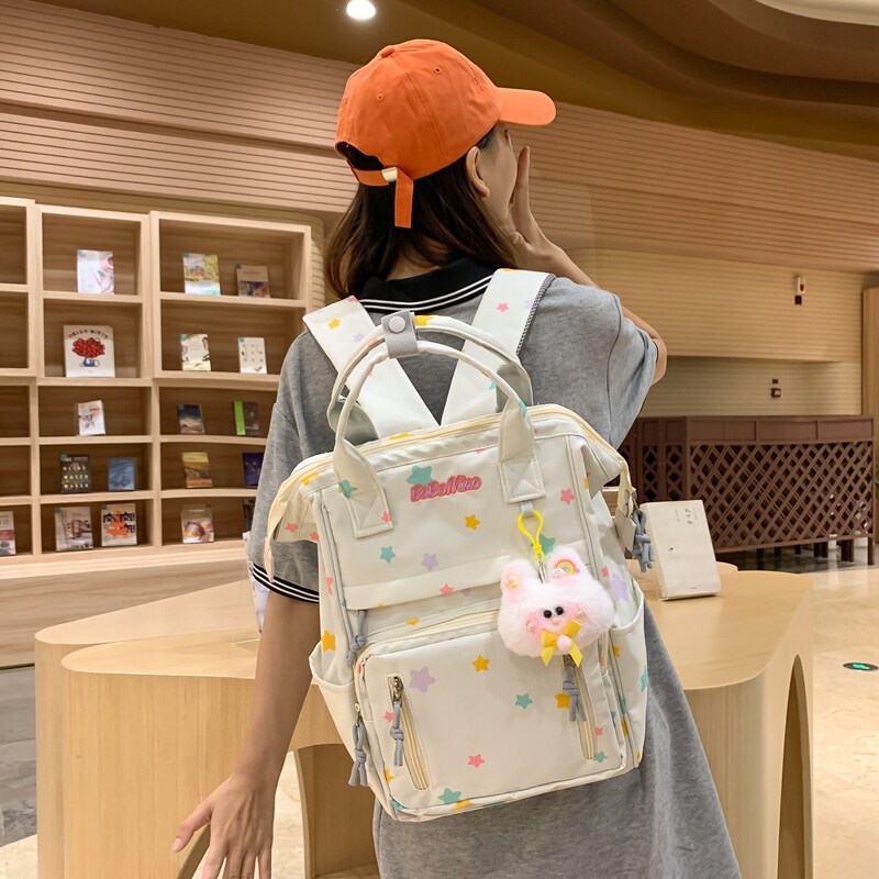日系ins风书包女初中学生大容量星星少女背包出游韩版手提双肩包
