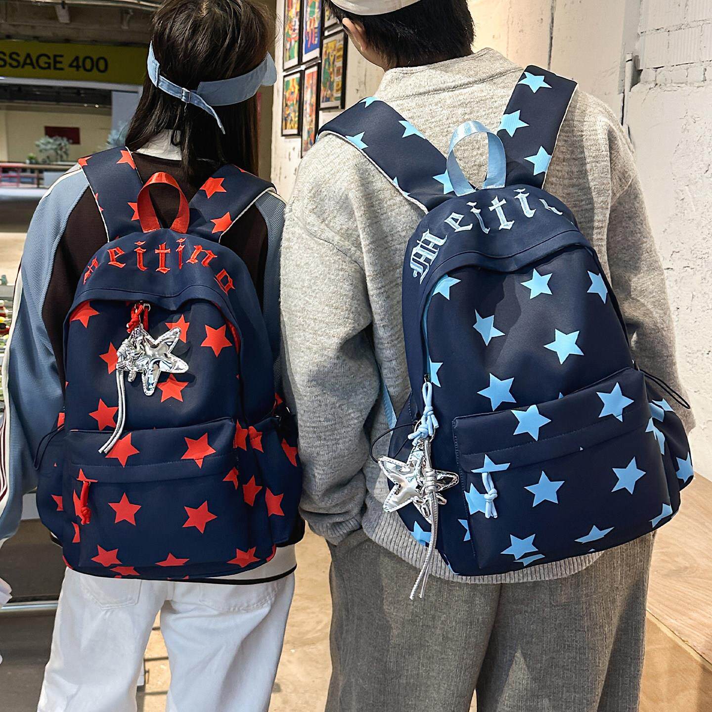 韩系星印花双肩包女初中生