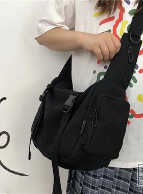韩国Chic复古工装港风学生帆布包男 ulzzang中性日系原宿女斜挎包