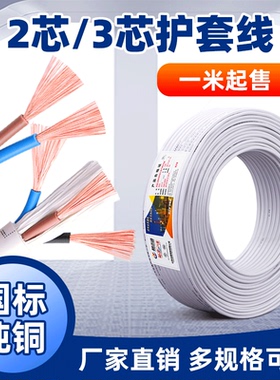 白色护套电线电源线2芯3芯纯铜国标家用办公室明线可零剪耐用安全