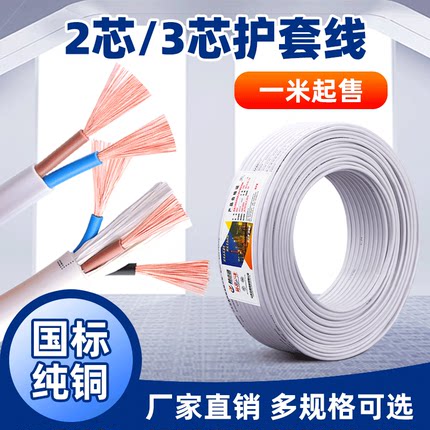 白色护套电线电源线2芯3芯纯铜国标家用办公室明线可零剪耐用安全