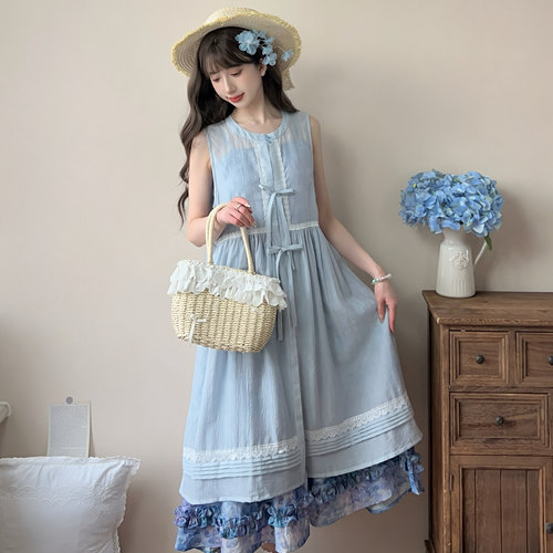 花朝记明比甲吊带裙清新文艺汉服