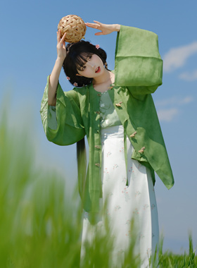 花朝记｜绿穗｜明制汉服马面裙圆领半袖短衫绣花绿色清新田园日常