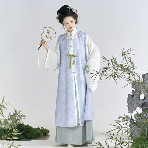 花朝记明制绣花长衫比甲日常汉服