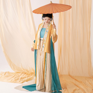 花朝记｜秋分｜宋制汉服飞机袖对襟衫一片式褶裙吊带披帛绣花提花