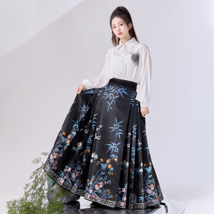 花朝记｜墨竹｜明制汉服马面裙国风中式 织金妆花黑色通勤日常 衬衫