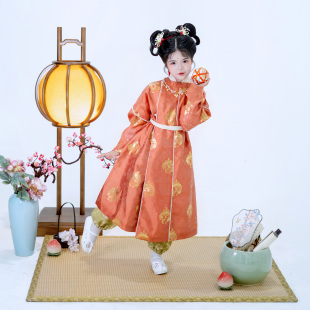 花朝记｜西江月童装 织金暗纹珍珠传统可爱 ｜宋制汉服圆领袍灯笼裤