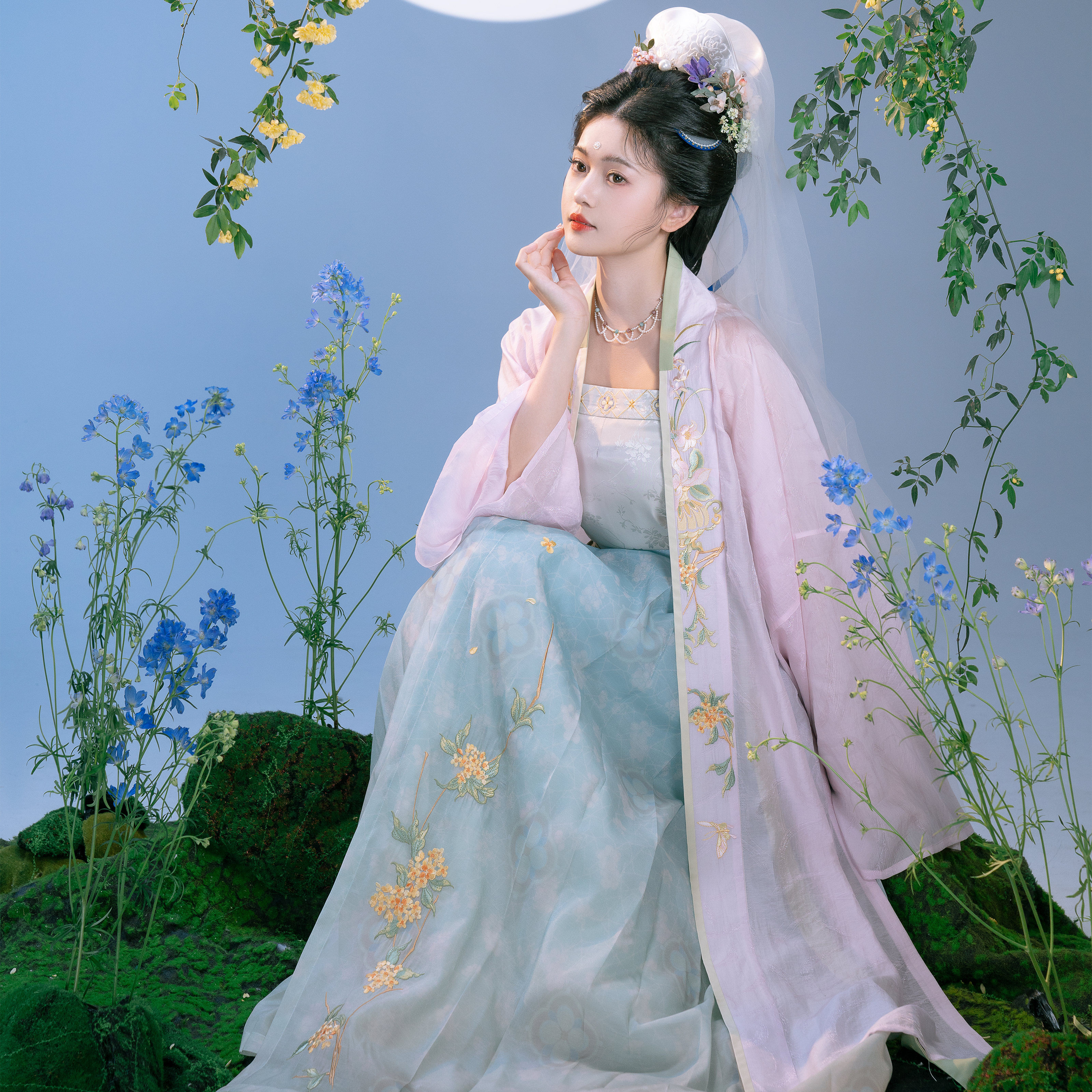 花朝记|明月心|宋制汉服仿铁拐墓长衫百迭裙天丝绣花传统日常夏