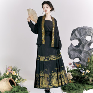 花朝记｜牡丹狮子｜宋制汉服飞机袖对襟衫黑色提花织金百搭日常风