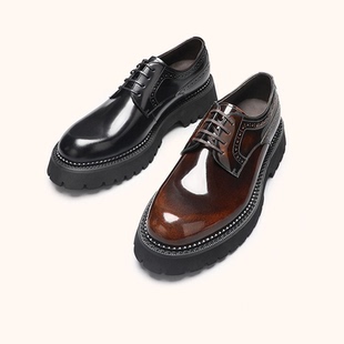 男士 真皮厚底增高牛皮手工鞋 时尚 德比鞋 休闲商务正装 亮面大头皮鞋