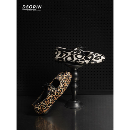 DSORIN【荒野剧作家】豹纹分趾鞋女宽脚圆头真皮玛丽珍平底单鞋女