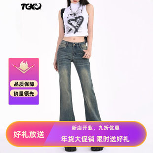 复古微喇牛仔裤女2025年新款夏季美式辣妹弹力小个子低腰喇叭裤子