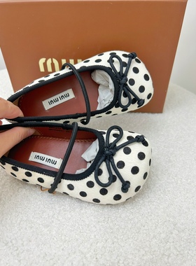inuu2024年春季爆款波点蝴蝶结豆豆芭蕾舞鞋