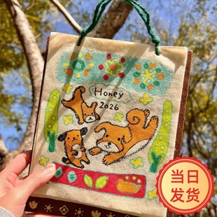 尼泊尔日历手工本手绘小狗涂鸦插画台历挂历五年日记ins风尼泊尔小猫手账本小动物年历原创设计装饰挂件送礼