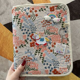 刺绣小马产检收纳册拉链包2026款春草可折叠孕检报告单2026马宝宝怀孕证件活页便携文件夹孕妇孕初期用品手册