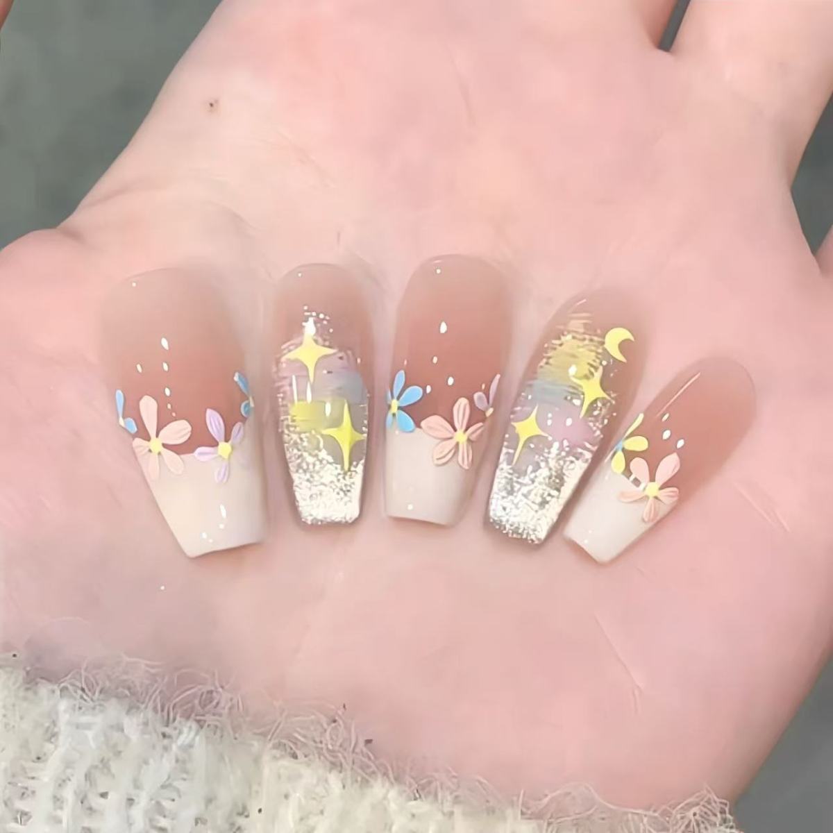 春日花朵猫眼手工穿戴甲