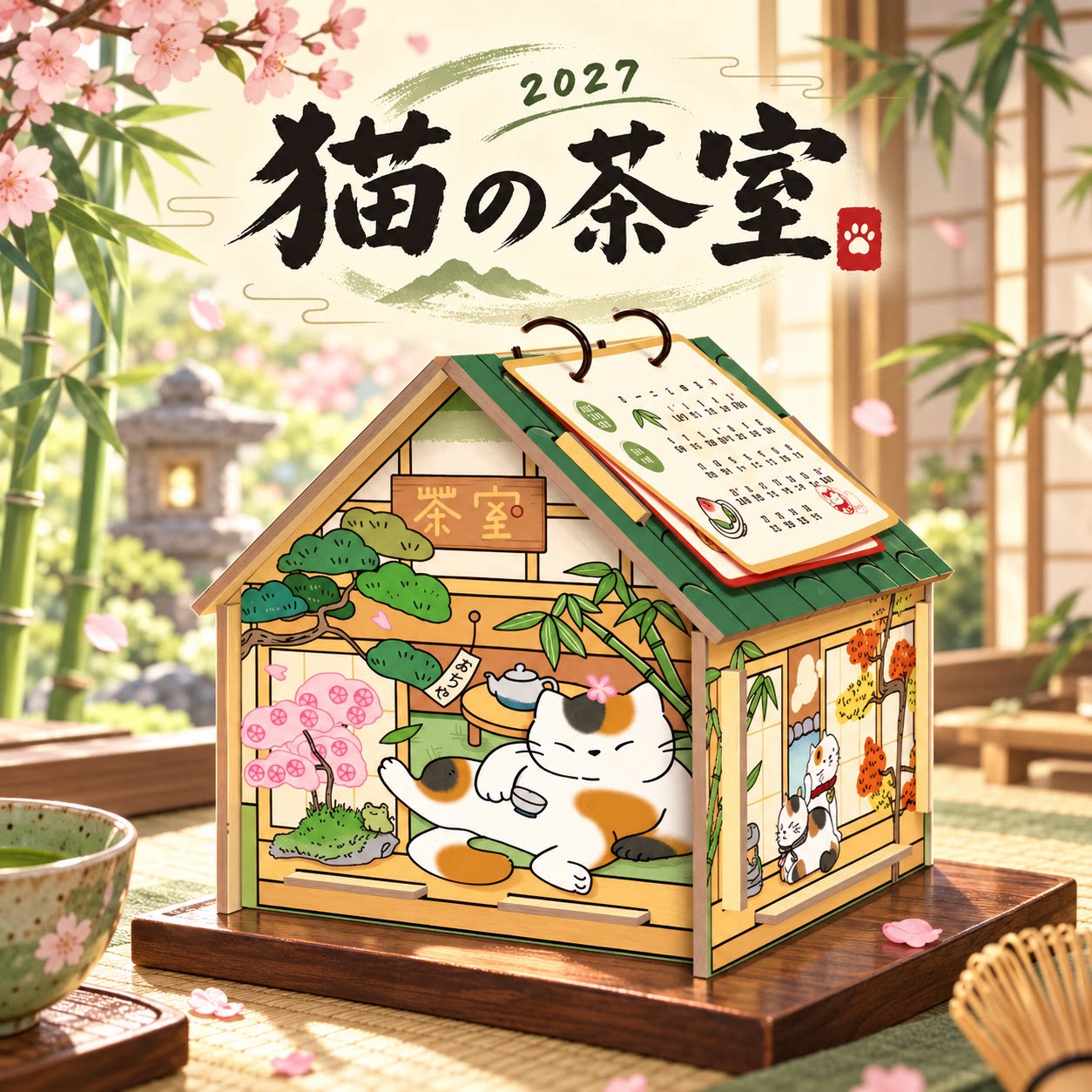 2027台历收纳屋山猫の休闲屋高颜值温暖治愈系台历新款大容量收纳储物桌面摆件多功能创意台历少女心新年礼物