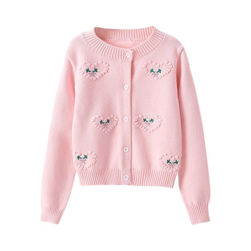 女童春秋装新款纯棉开衫毛衣外套爱心小女孩洋气针织衫儿童装外搭