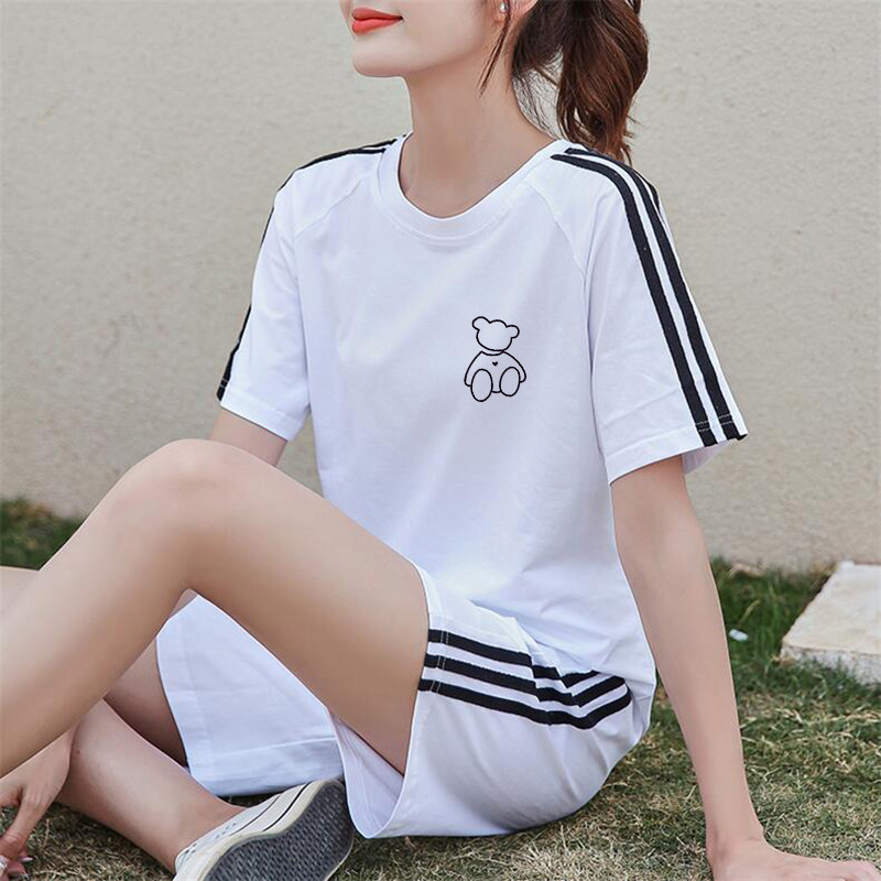 休闲套装女夏韩版宽松时尚洋气纯棉短袖短裤学生跑步运动两件套潮