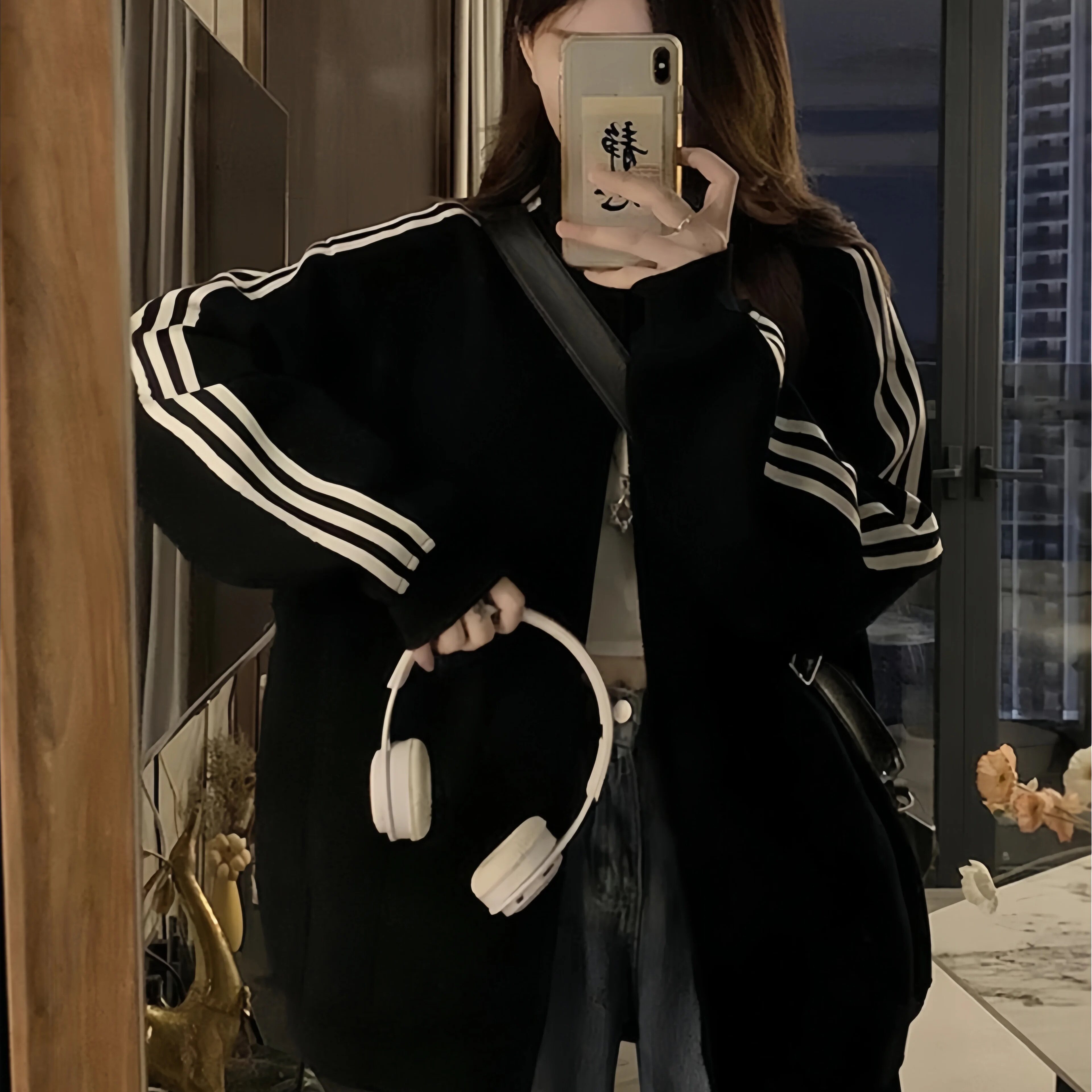 美式三条杠女春秋宽松开衫卫衣潮图片