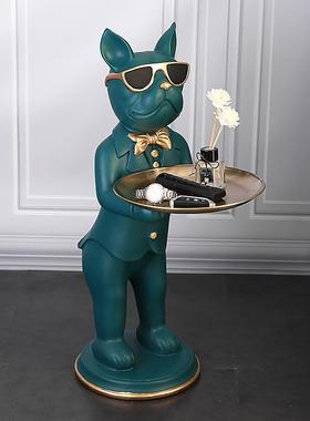 网红法斗犬摆件客厅大型落地托盘电视柜沙发旁边轻奢家居软装饰品