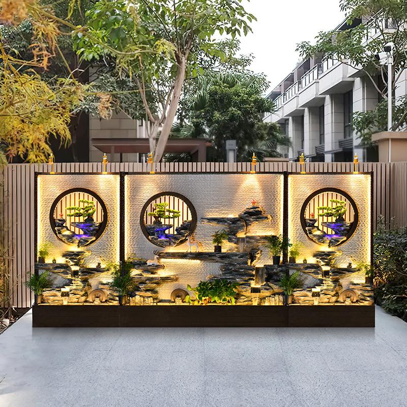 水幕墙假山喷泉花园庭院鱼池公司会所流水墙屏风玄关隔断景观摆件