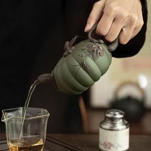 宜兴茶壶名家纯手工大容量南瓜壶原矿绿泥紫砂壶茶具家用办公茶器